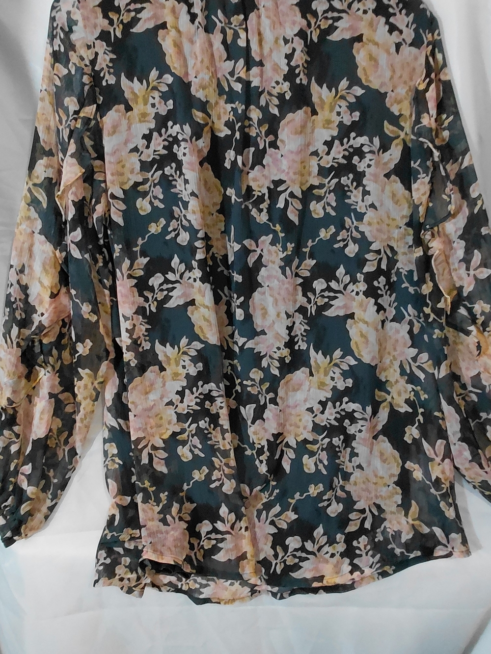 LC Lauren Conrad Black Floral Blouse with Pink & Cream Blooms - Picture 15 of 15